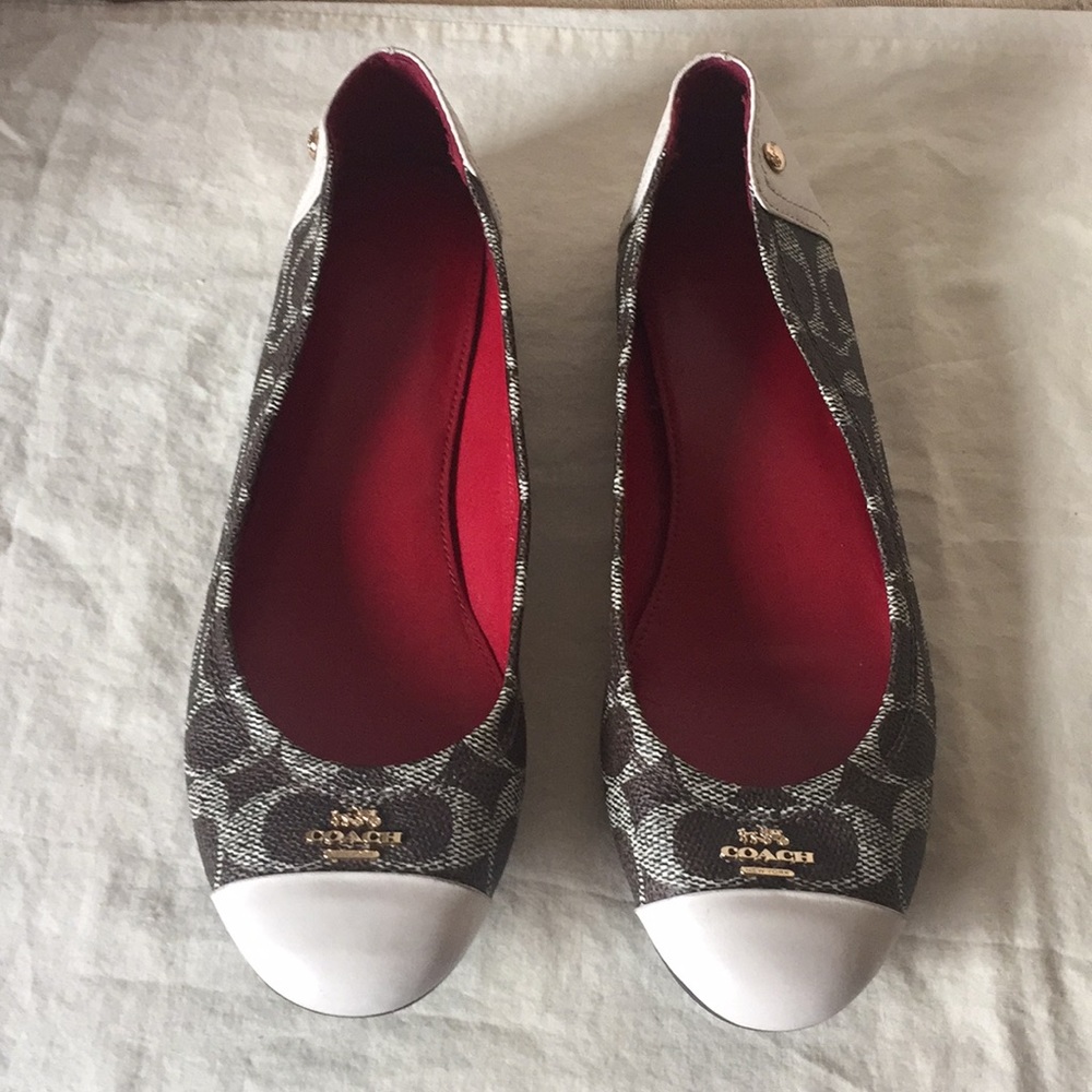 Leather Coach , Red & white Flat shoe